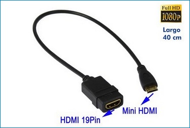 Cable Mini HDMi - HDMi Hembra . 15 cm.