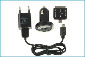 4 en 1 , Cargador Pared y Coche, Cable USB, MicroUSB. Negro