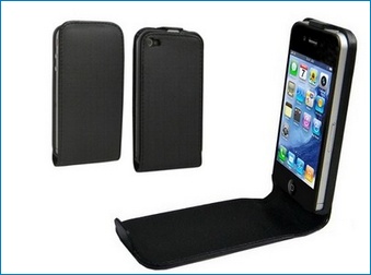 iPhone 4 Leather Flip Case - Black