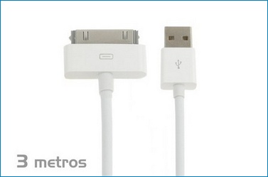Cable USb iPhone / iPod / iPad . 3 metros . Blanco