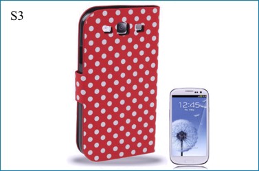 Funda Piel para Samsung Galaxy S3 con Soporte Roja Lunares