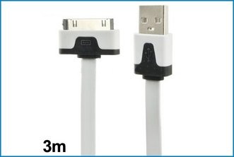 Cable USB Plano iPhone / iPad / iPod - 3 Metros . Blanco