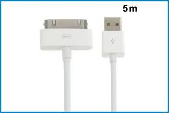 Cable USb iPhone / iPod / iPad . 5 metros . Blanco