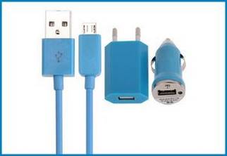 3 en 1 Cargador Pared y Coche, Micro USB . Azul