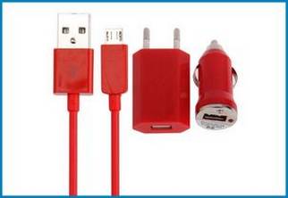 3 en 1 Cargador Pared y Coche, Micro USB . Rojo