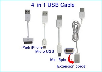 4 in 1 USB 2.0 Cable & Charger